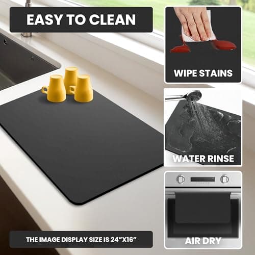 STRABELLA Dish Drying Mat Super Absorbent – 12" x 18" Coffee Mat for Countertops – Non-Slip Drying Mat for Kitchen Counter – Easy to Clean Water Absorbent Mat – Quick Dry Dish Drying Mats (Black) - Thumbnail 6
