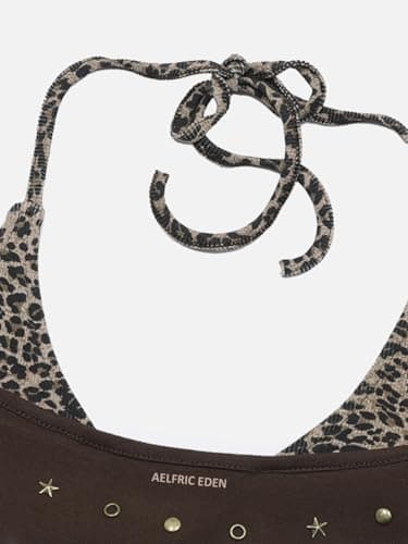 Aelfric Eden Women Sexy Leopard Halter Backless Tank Top Y2k Trendy Studded Camisole Crop Tops - Thumbnail 3