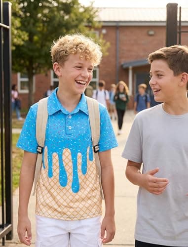 Boys Polo Shirt Kids Short Sleeve Golf Shirts Casual Collared School Uniform Athletic Dry Fit Tops Ice Cream Blue Clothes Size 7-8 Years - Thumbnail 2