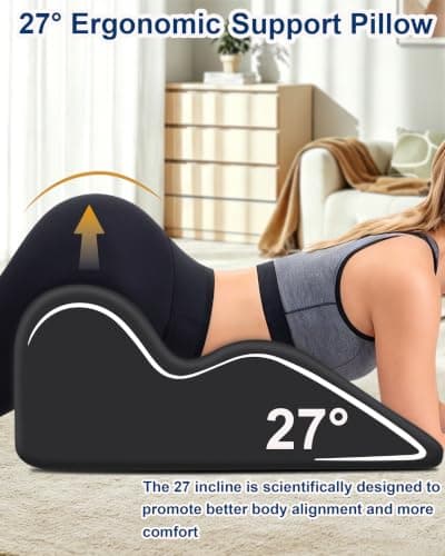 HOMEPAC Ergonomic Memory Foam Wedge Pillow, 27° Bed Wedge Support, Black - Thumbnail 3