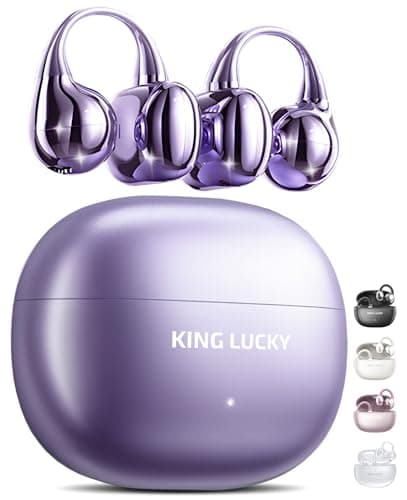 King Lucky Clip-On Earbuds Gen 3, Open-Ear Wireless Bluetooth 6.0 Headphones with Mic, Secure Fit for Small Ears & Glasses Wearers, 50H Playtime, ENC, IPX5 Waterproof Sport Ear Buds (Purple) - Image 1
