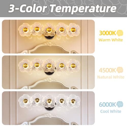 TYhogar 26.7" Black Bathroom Light Fixtures 5 Light Floral Bathroom Vanity Light, 3-Color Temperature Vanity Light Elegant Led Wall Lights Cordless Wall Sconces for Decor,Restroom,Livingroom,Bedroom - Thumbnail 6