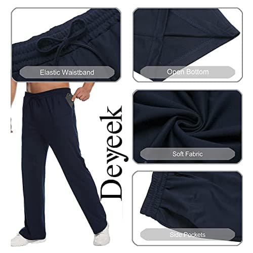 Deyeek Men's Loose Fit Sweatpants Open Bottom Mens Baggy Sweat Pants Wide Leg Joggers Pants with Pockets Navy Sweatpants Men - Thumbnail 5