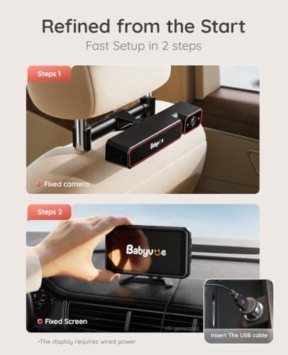 Babyvue BV6PRO Wireless Dual Car Camera Baby Monitor Fast Setup, HD1080P Spilt-Screen Baby Car Monitor for 2 Kids, Auto IR Night Vision Backseat Camera for Newborns Gift - Thumbnail 3