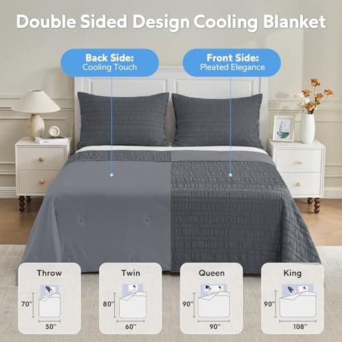 GEMBED Cooling Blanket Twin Size – Summer Cooling Blanket for Hot Sleeper, Double-Sided Design Cold Unfilled Blanket Thin Lightweight Breathable for Night Sweat Bed Couch Sofa - Grey, 60"x80" - Thumbnail 5