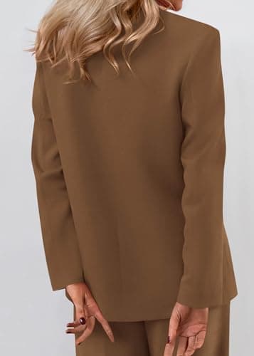 KIRUNDO Blazers for Women Business Casual 2025 Fall Long Sleeve Double Breasted Open Front Work Suit Jackets with Pockets(Brown, Small) - Thumbnail 3