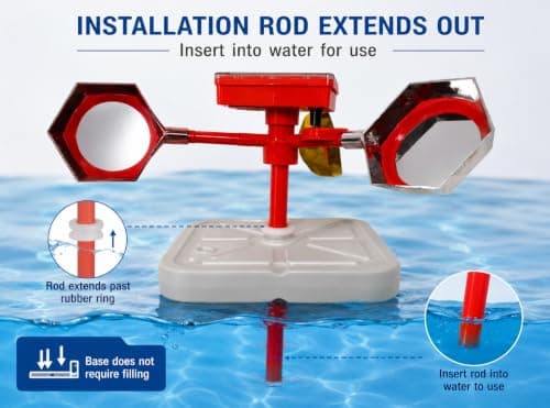 YouTeMei Solar Powered Pool Bird Frightening Tool with Rotating Reflective Lenses & Sound Function, Water-Filled Rubber Floating Base for Pool Pond Lake Boat Garden - Thumbnail 2