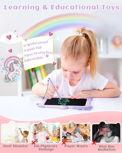 KOKODI LCD Writing Tablet for 3 4 5 6 7 8 Years Old Kids, Colorful Doodle Board, Writing Drawing Tablet, Educational Learning Toys Christmas Birthday Gift for Girl, Purple - Thumbnail 4