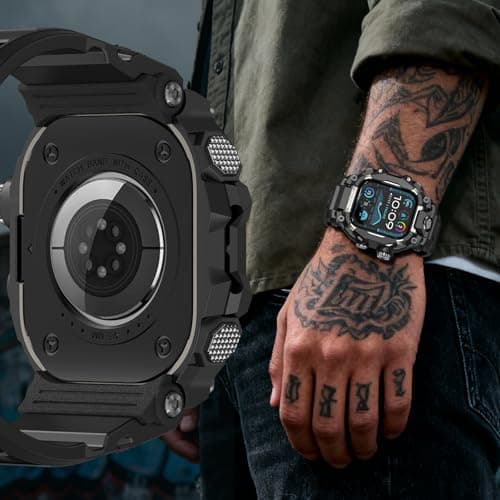 Deczone Band with Rugged Case Compatible with Apple Watch Bands 46mm (Series 11 10), Sport iwatch Bands Protective Bumper Cover for Men (46mm Titanium) - Thumbnail 6