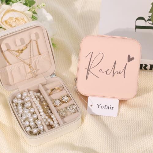 Yofair Ships Next Day, Personalized Jewelry Box Stocking Stuffers for Teen Girls Custom Travel Jewelry Case Gifts for Teen Girl Trendy Stuff Ring Box Birthday Christmas Gifts for Women - Thumbnail 4