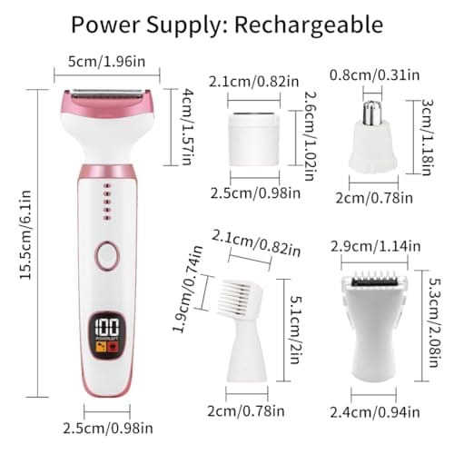 Electric Razors for Women, Bikini Trimmer for Women 5 in 1 Body Shaver for Nose Hair Face Eyebrow Arms Legs Armpit Underarm Pubic Area, Replaceable Lady Facial Razor Painless USB Charge Female Gift - Thumbnail 3