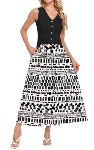 MOLERANI Sundress for Women 2026 Casual Sleeveless Petite Dresses for Women A-Line Long Dress with Pockets,Graduationes,Holiday,Brunch(Irregular Ink,XS) - Image 1