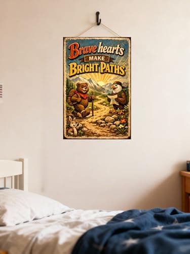 Brave Hearts Make Bright Paths Metal Tin Sign Vintage Adventure Wall Decor Inspirational Quote Hiking Bear Eagle Mountain Trail Rustic Nature Art 8x12 Inch Home Cabin Office Plaque - Thumbnail 2
