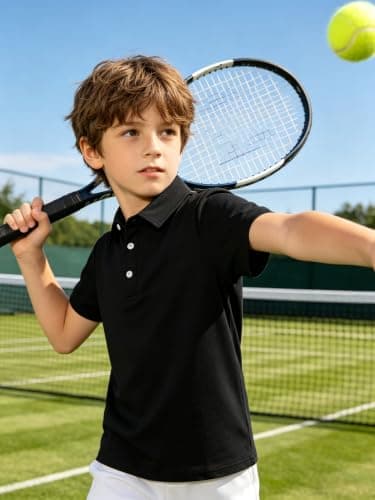 Cozople Boys School Uniform Short Sleeve Performance Polo Shirts Dry Fit Golf Shirt for Active Casual,Black,Size 7-8 - Thumbnail 3