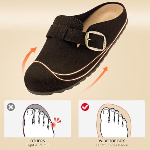 BOSTANTEN Clogs for Women Wide Width Comfortable Suede Mules with Soft Footbed and Arch Support, Cute Slip On Potato Shoes Coffee - Thumbnail 5
