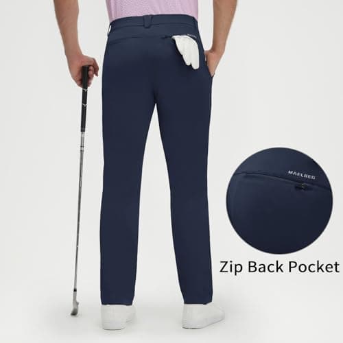 M MAELREG Mens Stretch Work Dress Pants 30"/32"/34" Lightweight Golf Pants Breathable Casual Slacks with 4 Pocket Navy - Thumbnail 3