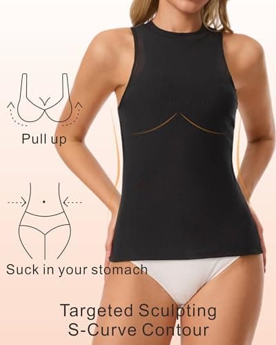 Tummy Control Shapewear High Neck Tank Compression Top Double-Layer Tummy For Side Bust Control Postpartum Recovery - Thumbnail 3