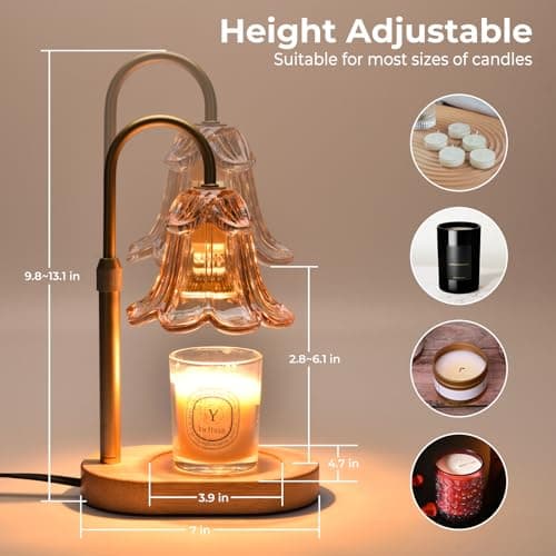Lsctiff Candle Warmer Lamp with Timer Dimmable, Wax Melt Warmer Adjustable Height, Flower Warmer Lamp with 2 Bulbs for Jar Candles, House Warming New Home Decor, Gift for Mom Women (Amber) - Thumbnail 5