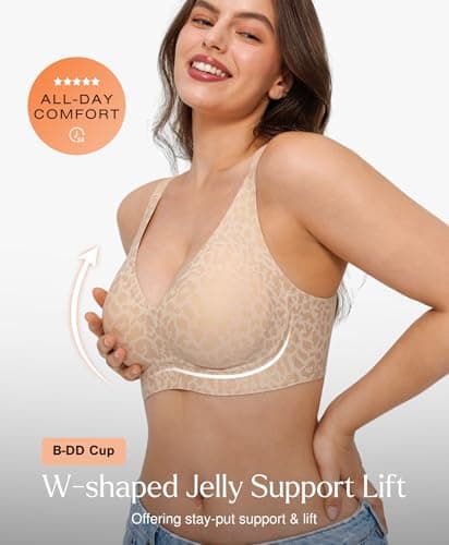 Popilush Comfortbale Bras for Women - Seamless No Underwire Push Up Plunge Deep V Bralette with Adjustable Straps Everyday T-Shirt Bra - Thumbnail 2