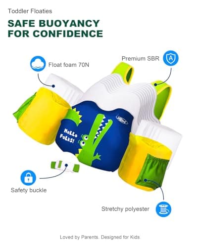 AEOCOO Puddle Float Jumper 20-30-50-60-70 Pounds, Toddler Swim Vest for 1-3-5-6-9 Years Old, Pool Floats with Swimming Arm Floaties Swim Jacket for Kids Swimmies, Boys, Girls, Niños, Crocodile - Thumbnail 5