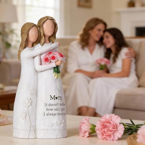 Ocosy Hand-Painted Mom Daughter Resin Figurine, Statue, Gift for Mom from Daughter, Decorative Sculpture,Red Rose - Thumbnail 3