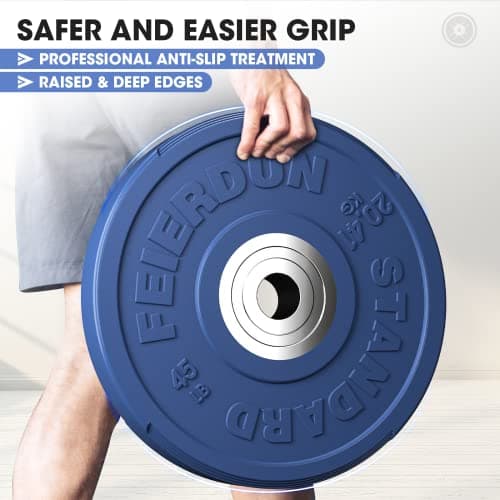 FEIERDUN 2" Color Olympic Bumper Plate Weight Plate 160LBS for Strength Training - 100% Virgin Rubber - Thumbnail 5