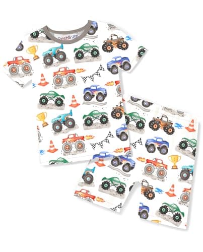 babee Reshinee Bamboo Viscose Toddler Pajamas Boys Girls Kids Baby Cool Short Summer Monster Truck Pjs Set 8Y Two Piece - Image 1