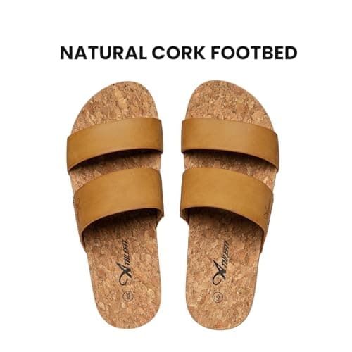 Athlefit Women's Two Strap Beach Slide Sandals Summer Brown Comfortable Sandals With Arch Support Footbed Slides Size 10 - Thumbnail 4