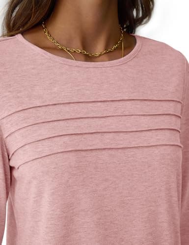 NORACORA Long Sleeve Tops for Women Fall Fashion 2025 Dressy Casual Crewneck Blouses Tshirts Trendy Pleated Tunic Shirts for Leggings Dusty Pink S - Thumbnail 6