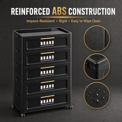 300QT 5-Tier Foldable Storage Cabinet with Magnetic Door & Wheels, Dorm Room Stackable Organizer, Space-Saving Unit for Apartment, Living Room, Pantry, Office (Black) - Thumbnail 5