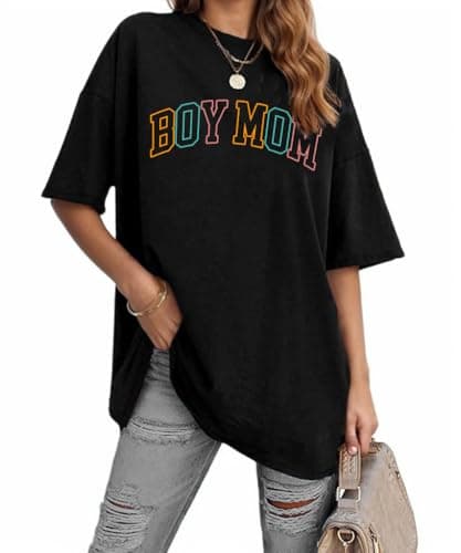 YHHR Boy Mom Shirt for Women Oversized Mama T-Shirt Mom Lift T-Shirt Gift for Mom Casual Tee Tops - Image 1