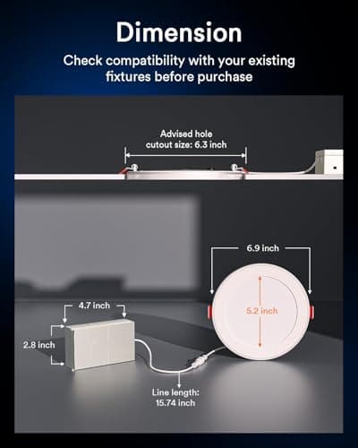 Lumary RGBAI Smart Recessed Lighting 6 Inch with Gradient Accent and Night Ring, 12W 1000LM Wi-Fi LED Recessed Lights, LED Downlight Compatible with Alexa/Google Assistant/Siri, 4PCS - Thumbnail 6