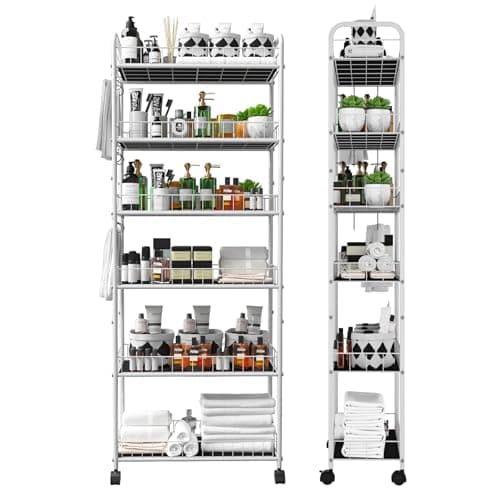 Seadasyoon 10in 6 Tier Slim Storage Cart with Wheels, Narrow Space Rolling Shelving Unit, Metal Wire Mobile Organizer Rack for Kitchen Bathroom Office Laundry - Image 1