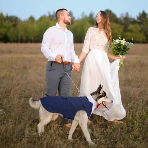 DORA BRIDAL Dog Tuxedo for Large Dogs, Dog Suit and Bowtie, Formal Dogs Wedding Outfit, Pet Tuxedo and Bandana Set Valentines Birthday Christmas Party Costumes for Labrador,Golden Retriever, Blue, 2XL - Thumbnail 5