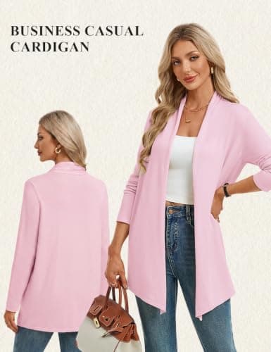 GRACE KARIN Women's Long Sleeve Open-Front Cardigan Sweater Cardigan for Women Lightweight Trendy Blazers（Light Pink,x-Large） - Thumbnail 4
