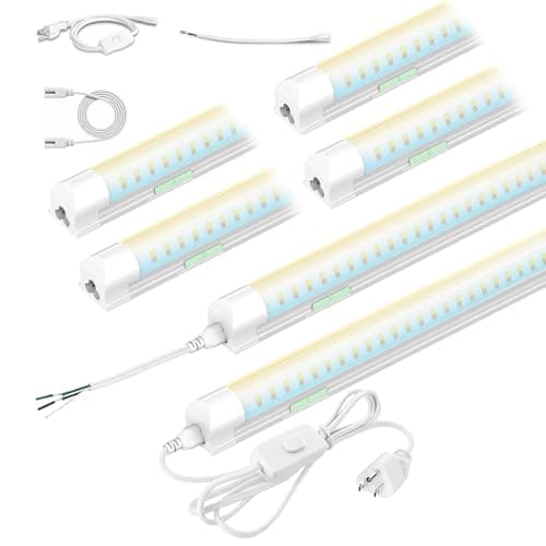 Zi-ZOHNSON 6 Pack Dimmable 4 Foot Led Shop Light,30W 3900LM 3000-6500K Tunable,T8 Integrated LED Tube Light,Clear Cover Linkable Shop Lights for Workshop,Garage,Basement,Supermarket,Barn