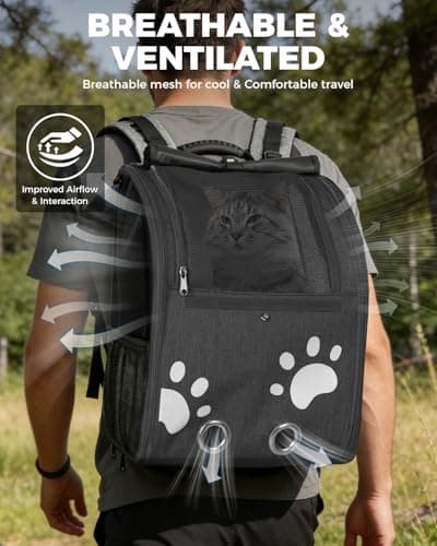 MOYSOON Cat Carrier Backpacks for Kitty Small Dog up to 15 lbs, Lightweight and Foldable Dog Backpack Carrier with Breathable mesh for Travel, Walking, Hiking, Camping and Vet (Black) - Thumbnail 3