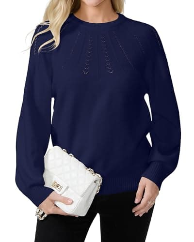 COSSEN Sweaters for Women 2025 Fall Fashion Cute Hollow Out Pullover Sweater M Navy Blue - Image 1