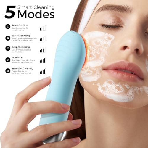 Face Scrubber Facial Cleansing Brush - Waterproof and Rechargeable Face Cleansing Brush with 4 LED Gentle Light, Cleansing, Exfoliating and Massaging, Electric Face Scrub Brush for Men & Women - Thumbnail 5