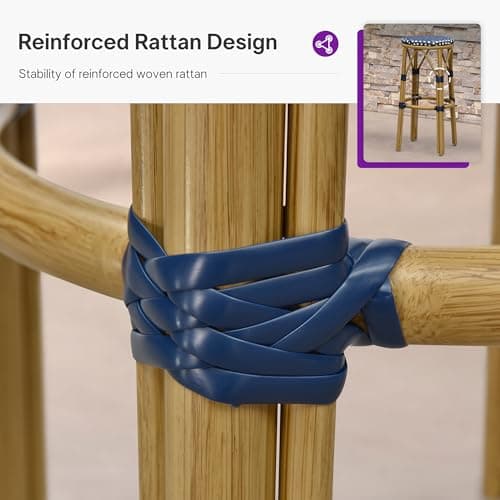 PURPLE LEAF Outdoor Bar Stool Rattan Bamboo Finish Indoor Bar Stools 2-Pack - Thumbnail 5