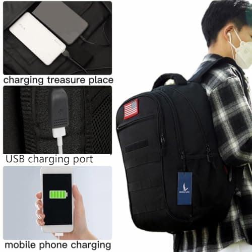 outdoor plus Camo Backpack,Military Boys Backpacks for School,40L Army Bookbag with USB Charging Port Waterproof - Thumbnail 4