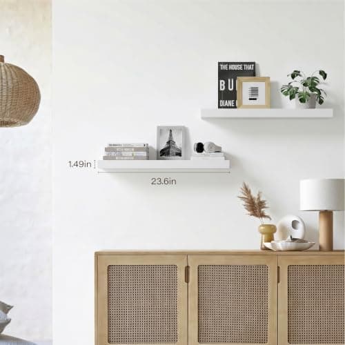 Modcraft Floating Shelves for Wall 24 Inch (Set of 2), 7.1" Deep Wide Wall Mounted Shelf for Bathroom Organizer Over Toilet, Modern Wood Storage Shelving for Bedroom Kitchen Living Room, White - Thumbnail 2