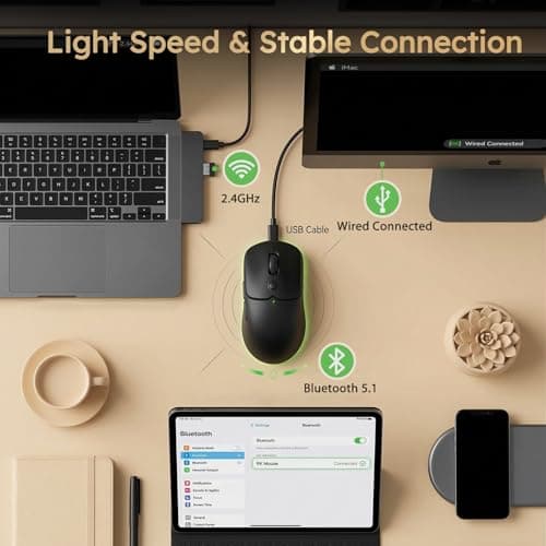 RK ROYAL KLUDGE MO1 Wireless Mouse, 55g Ultra-Lightweight Computer Mice, 6 Programmable Buttons, Quiet Click, 2.4GHz/Bluetooth/Wired, 6000 DPI Optical Sensor, Black - Thumbnail 5