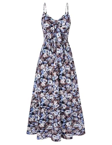 GRACE KARIN Womens Summer Floral Maxi Dresses 2026 Long Flowy Boho Dress Beach Vacation Sundresses Casual Clothes with Pocket Black Blue Floral L - Image 1