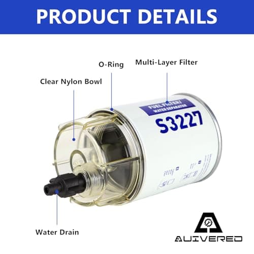 AUIVERED S3227 Fuel Filter Water Separator with Bowl - 3/8" Barb x 1/4" NPT Fittings - for Marine Outboard Motor Mercury for Yamaha, for Honda Speedboats Motorboats Replaces 490R-RAC-01 - Thumbnail 2
