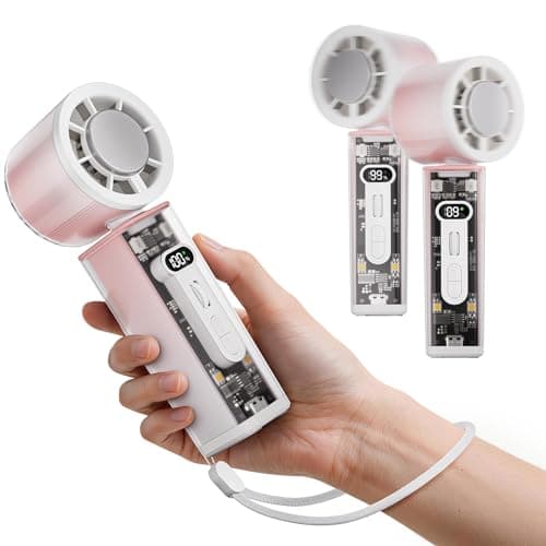 Portable Fan Rechargeable Oscillating Fans: Cruise Essentials 2026 Ice Cooling Fan 1-100 Power Wind - Handheld Fans Turbo with Flashing Light,Led Display - Fits Summer Outdoor Camping Cruise --PINK - Image 1
