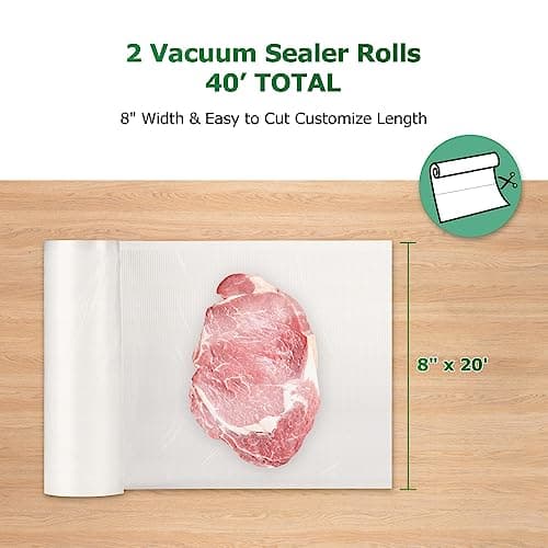 FRESKO 8"x20' Vacuum Sealer Bags for Food, 2 Rolls Customized Size Storage Bags with BPA Free, Heavy Duty Food Bags for Meal Prep and Sous Vide Cooking - Thumbnail 4