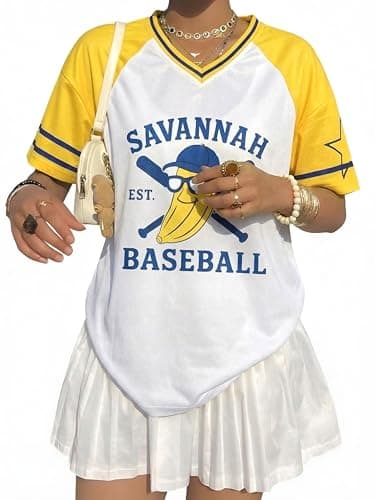 Baseball Jersey Shirts for Women - Baseball Savannahv T-Shirts Funny Game Day Fan Clothes Tops Yellow White