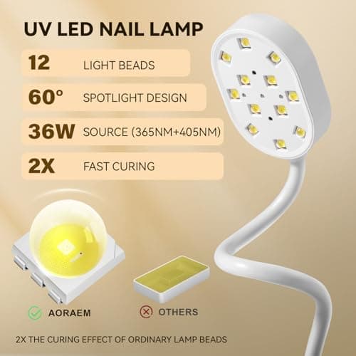 AORAEM UV Nail Lamp, Gooseneck Mini U V Light for Gel Nails, 36W Rechargeable LED Flash Cure Lamps with 4 Timers & Auto Sensor, Quick Dry Professional Nail Dryer for Salon Home DIY Use, White - Thumbnail 3