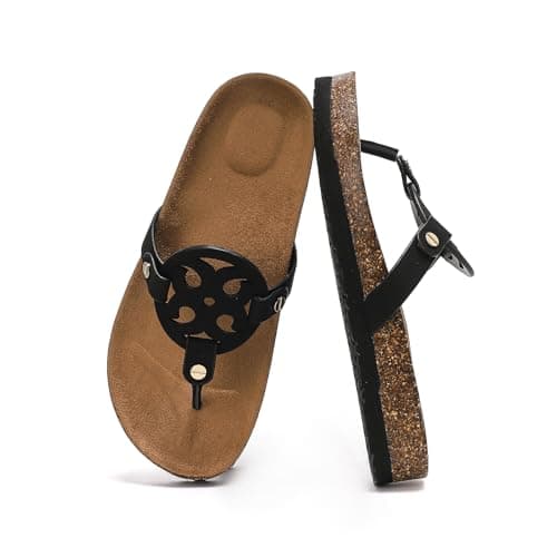 Bodantory Womens Cork Footbed Sandals with Arch Support Dressy Summer Flipflips Beach Comfy Thong Sandals - Image 1